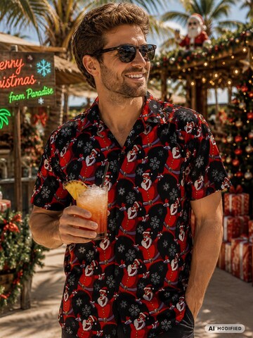 Coupe regular Chemise 'Christmas Laughing Santa' King Kameha en noir
