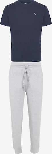 Threadbare Pyjama long 'Ledger' en bleu marine / gris clair / blanc, Vue avec produit