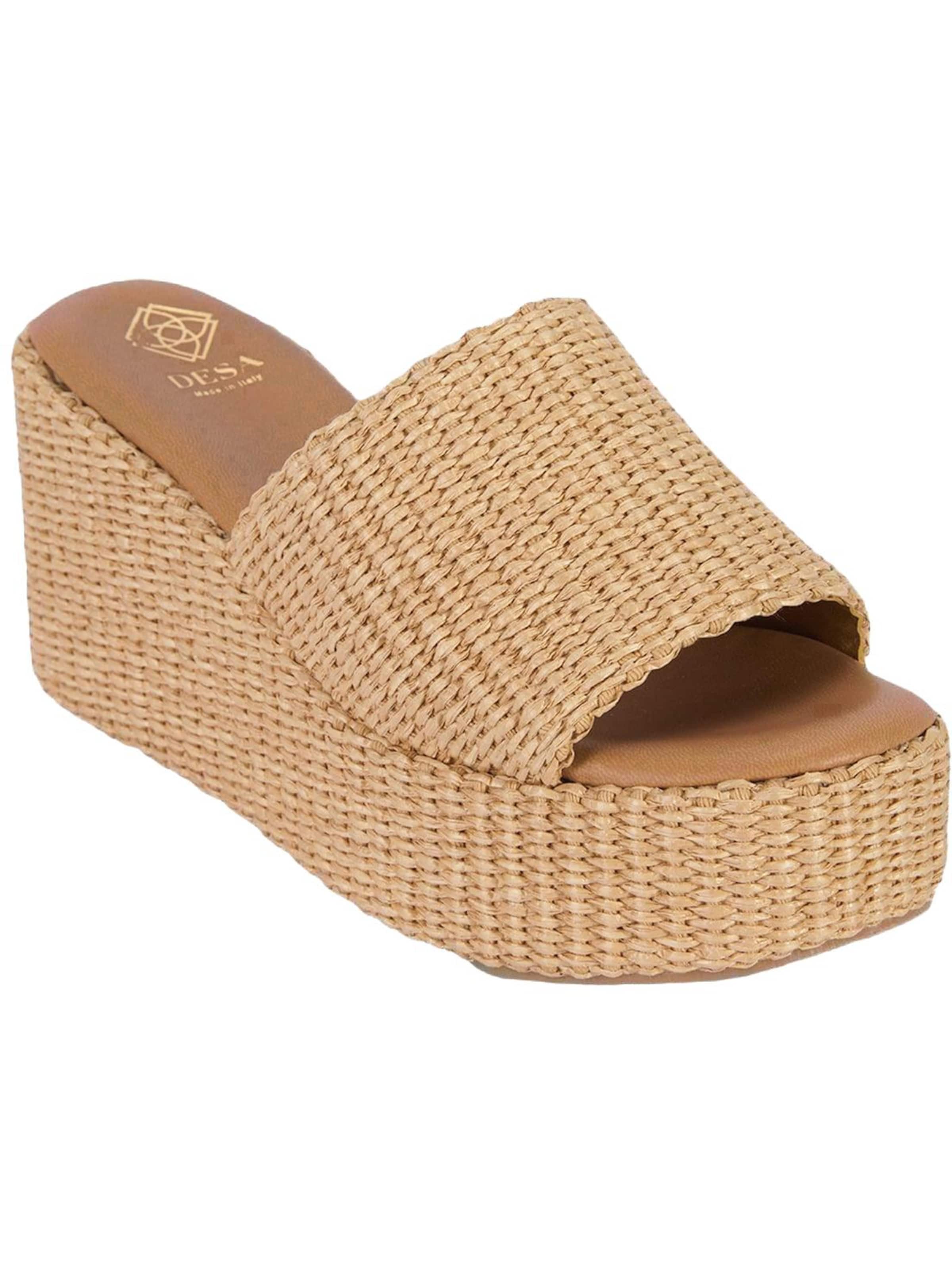 Desa Mule 'DESA Damen-Keilsandalen aus Raffia' in Beige: front