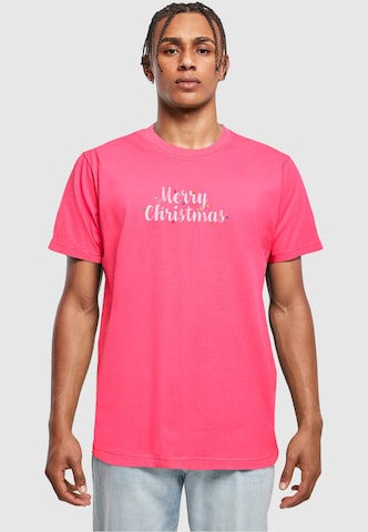 Merchcode T-Shirt 'Merry Christmas Lights' in Pink: predná strana