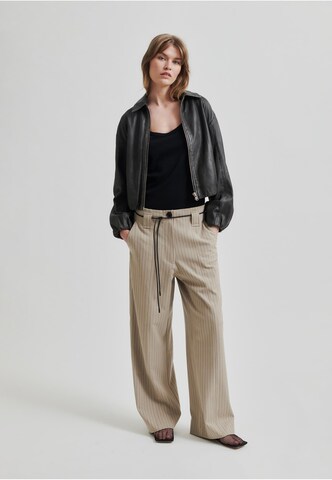 SECOND FEMALE Wide Leg Hose 'Rayures' in Beige