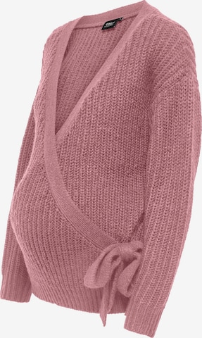 Only Maternity Gebreid vest in Roze: voorkant