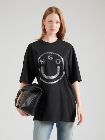 HUGO - Camisa oversized em preto: frente
