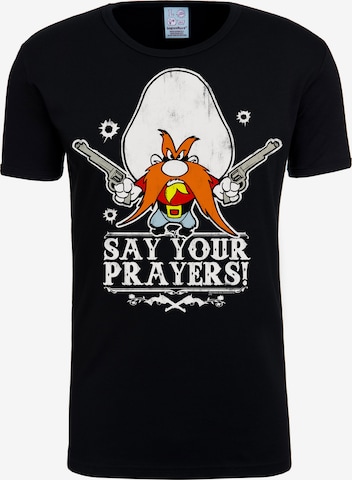 LOGOSHIRT T-Shirt 'Looney Tunes – Say Your Prayers' in Schwarz: predná strana