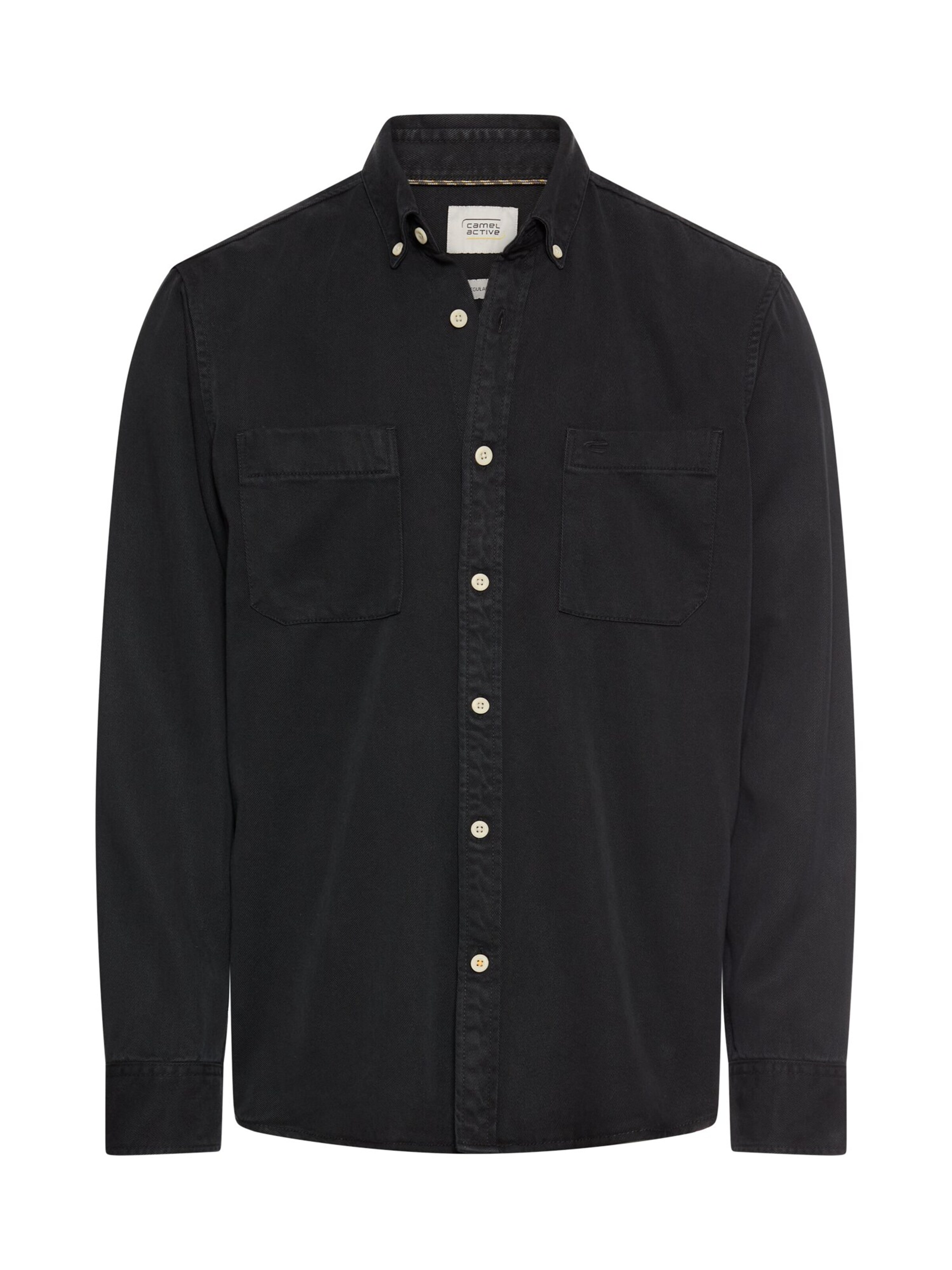 CAMEL ACTIVE Regular Fit Langarm Hemd mit Brusttasche in Schwarz: Vorderseite