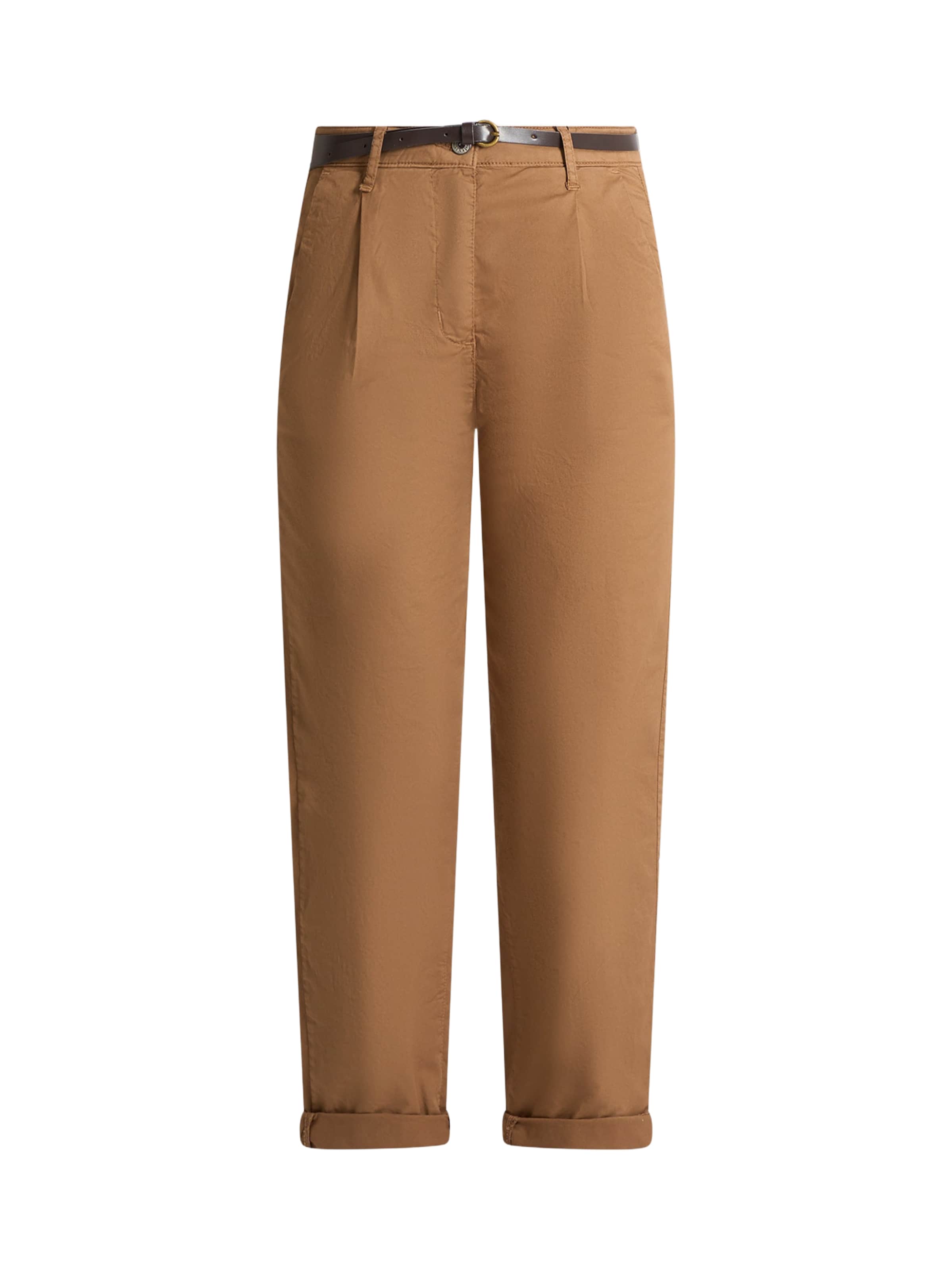 Dixie Tapered Pleat-Front Pants in Brown: front