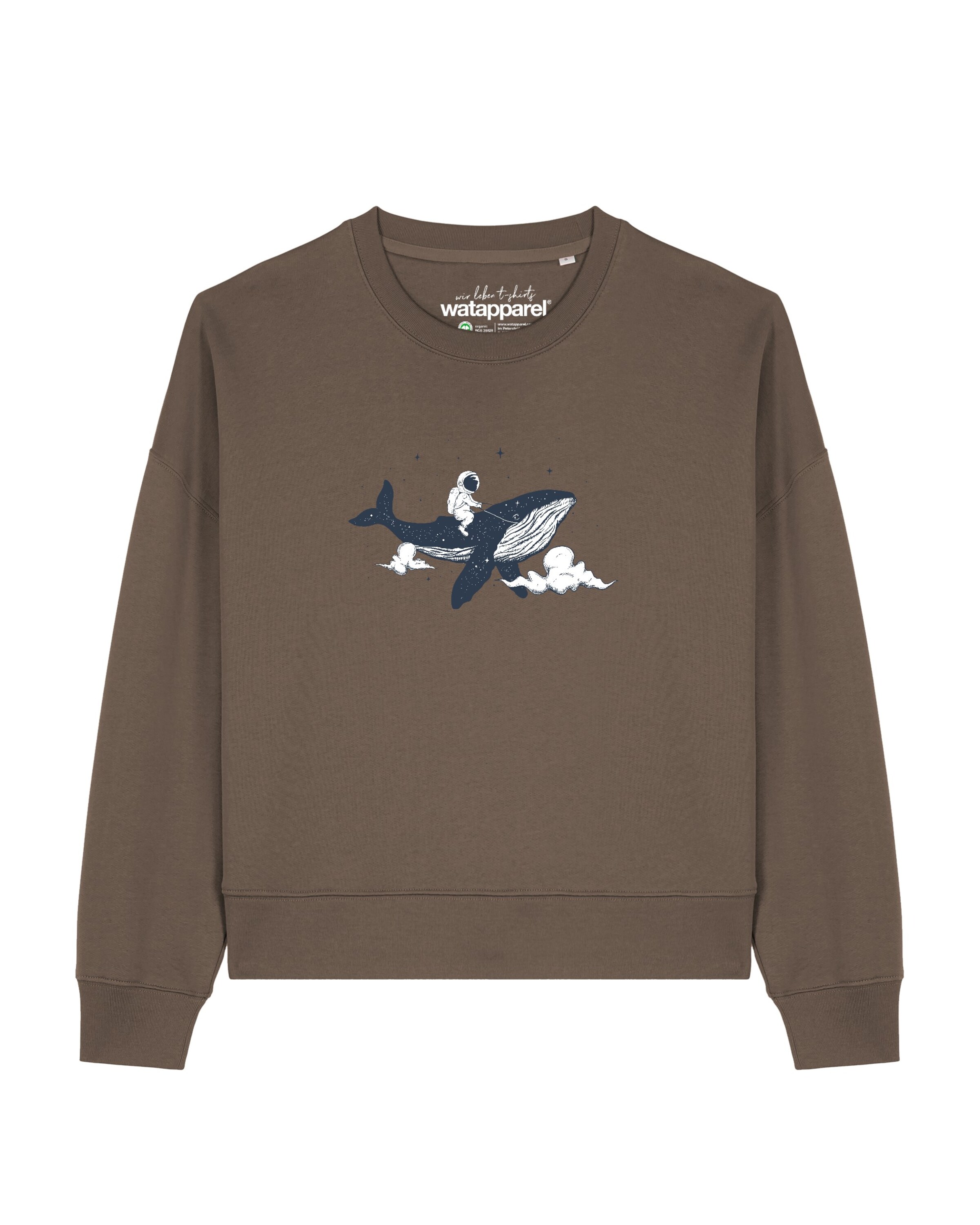 Felpa ' Spacewhale ' di Watapparel in marrone: frontale