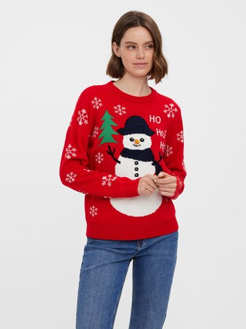 VERO MODA Sweater 'SNOWMAN' in Red: front