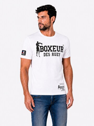 Boxeur des Rues - Camiseta 'Herren T-Shirt Slim Fit Boxeur des Rues, Weiß, Schwarzes Logo, Premium-Baumwolle' en blanco