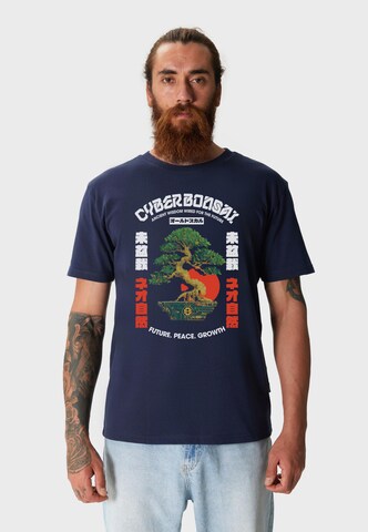 Oldskull T-Shirt 'Asian Bonsai Future Tree Graphic' in Blau: Vorderseite