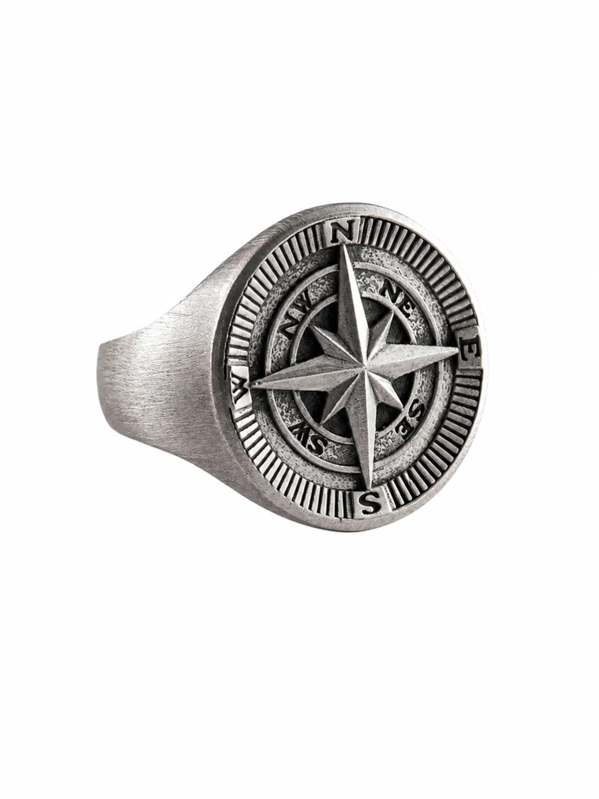 REYTEL - Anillo 'Compass Polar Star' en plata: frente