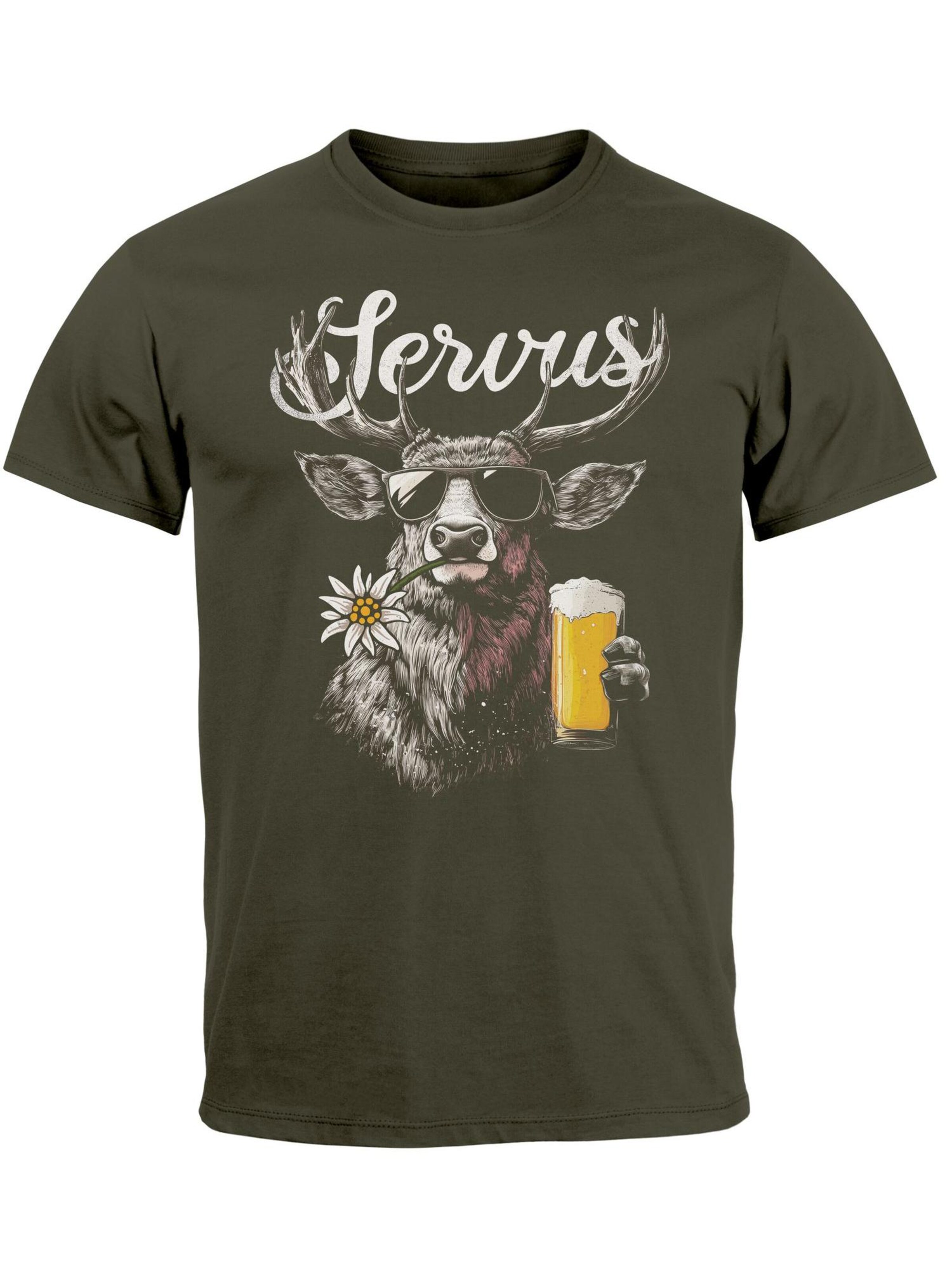 Neverless Shirt 'Servus 3 Bier' in Green