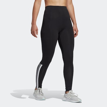 ADIDAS SPORTSWEAR Skinny Workout Pants 'Essentials Pinstripe Block' in Black: front