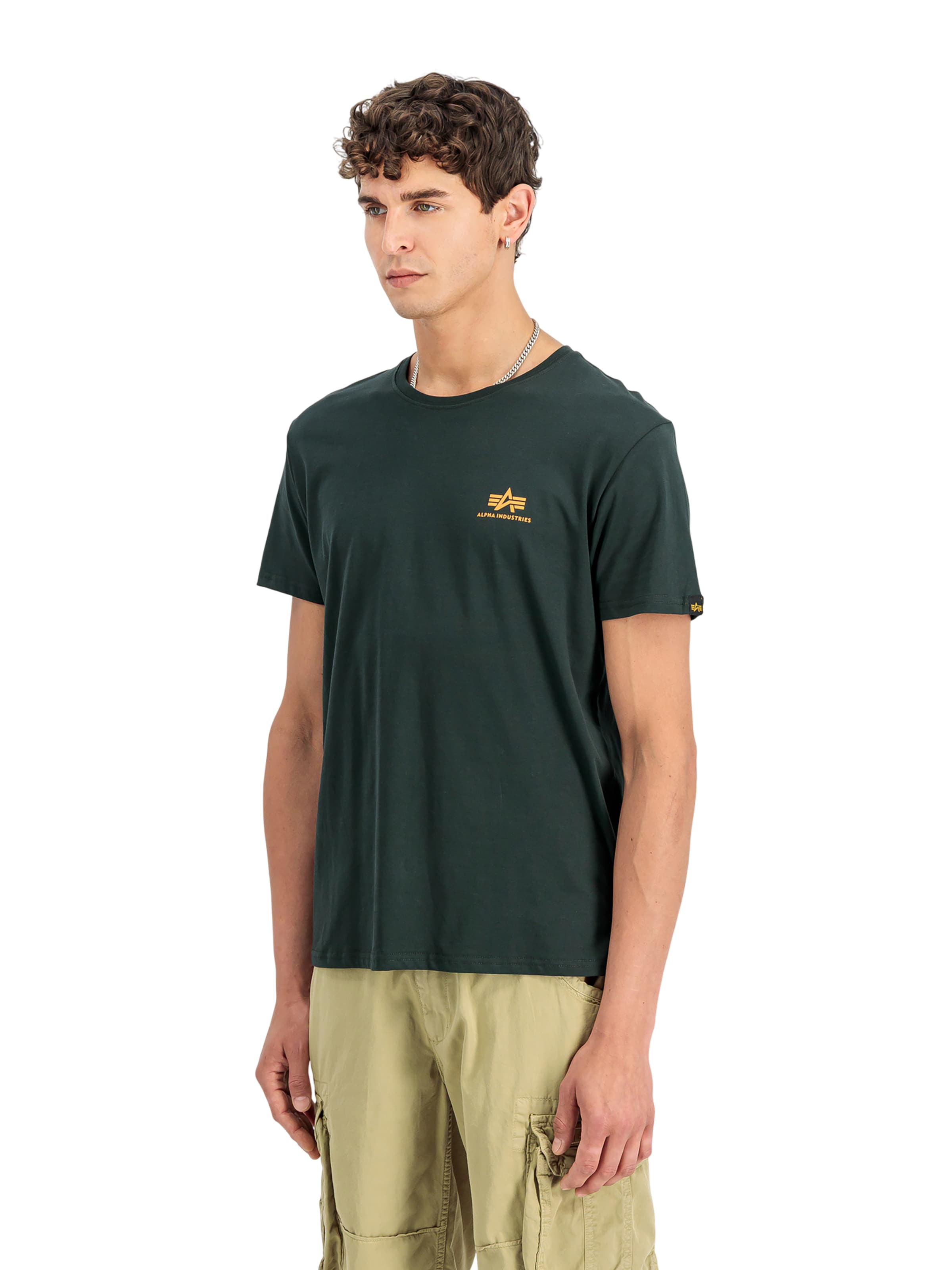 ALPHA INDUSTRIES Shirt 'Basic Small Logo'‌‌ in Grün: Vorderseite