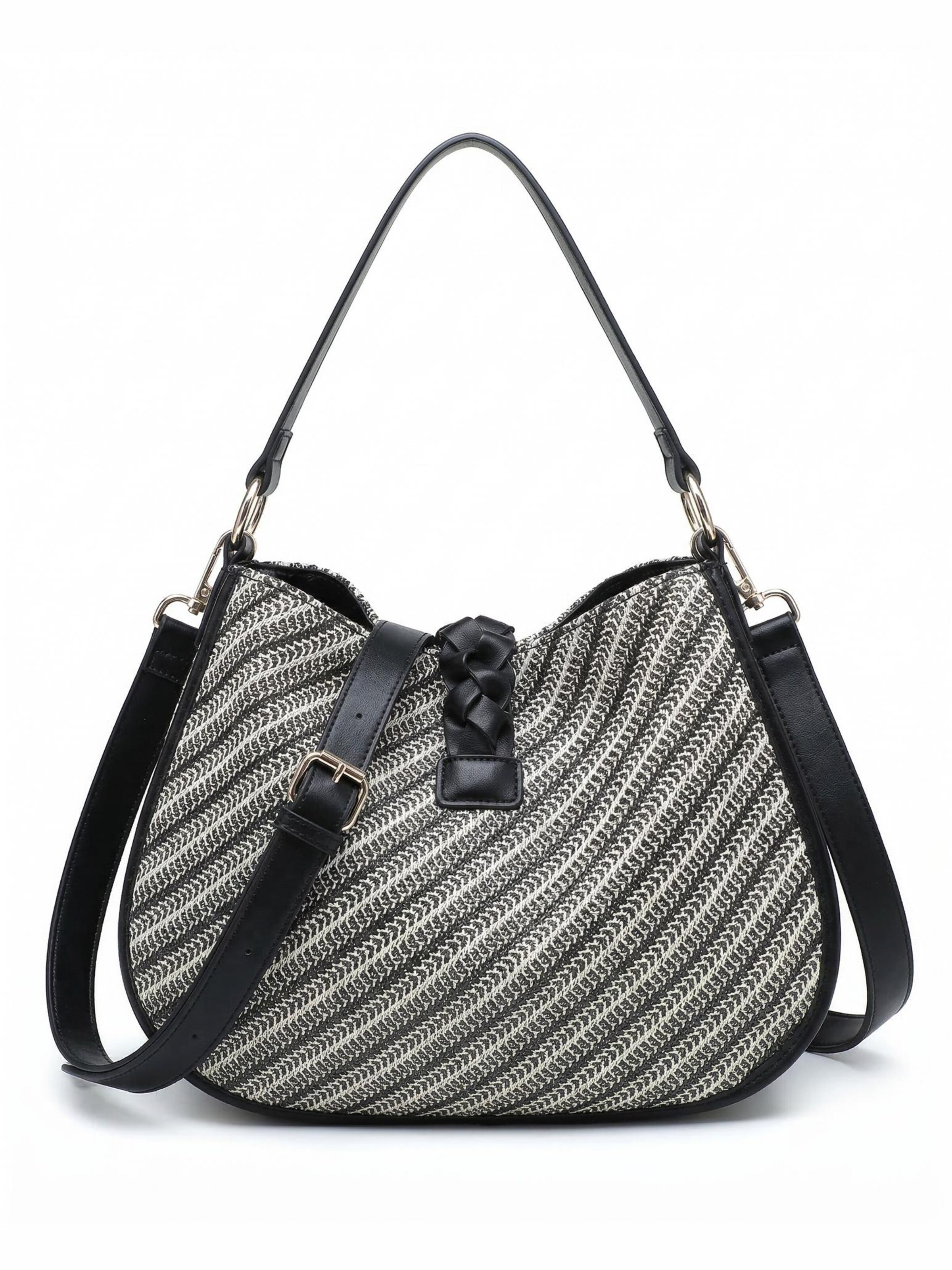 Borsa a tracolla 'Borsa a Tracolla Donna Estrade Poliestere Intrecciato Effetto Rafia' di Kassandra in nero