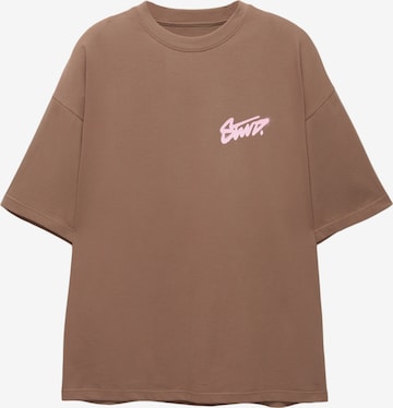 Pull&Bear Majica 'STWD' | rjava barva: sprednja stran