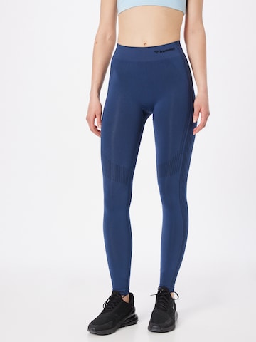 Hummel Skinny Workout Pants in Blue: front