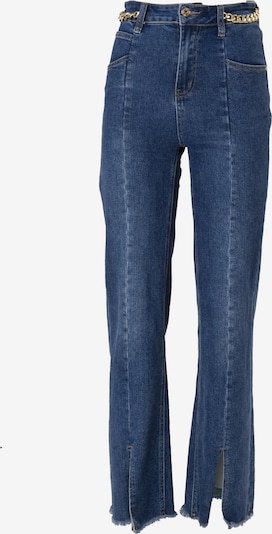 Influencer Jean en bleu denim, Vue avec produit