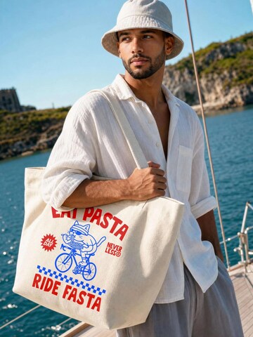 Neverless Beach Bag 'Eat Pasta Ride Fasta' in Beige