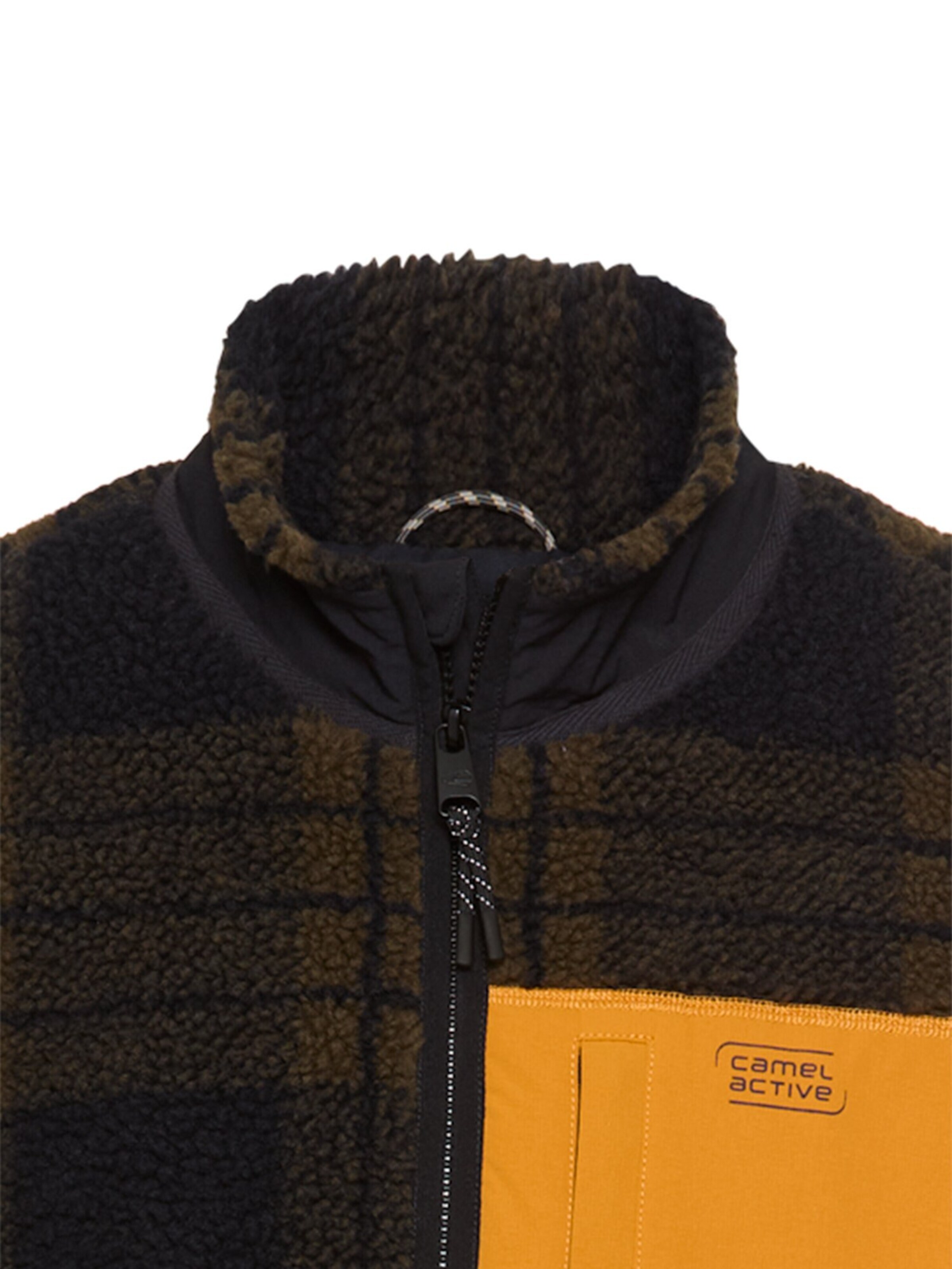 CAMEL ACTIVE Sweatjacke mit verstellbarem Kordelzug und Kontrastdetails in Braun