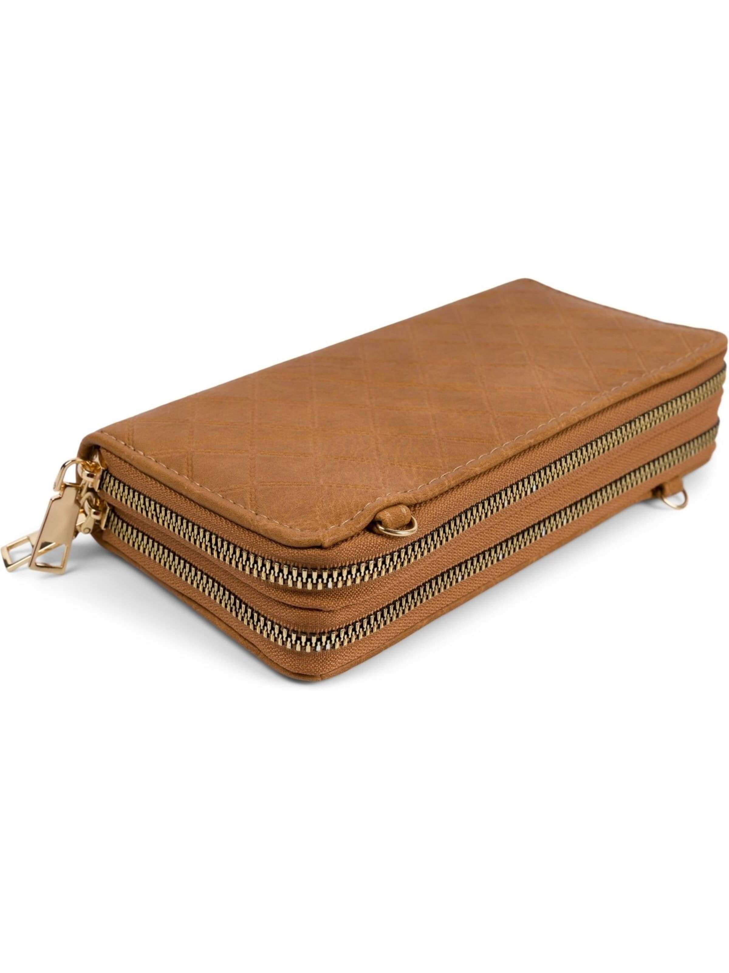 styleBREAKER Crossbody bag '2 in 1 Umhängetasche - Geldbörse Rauten' in Brown
