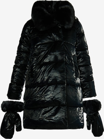 Cappotto invernale di faina in nero: frontale