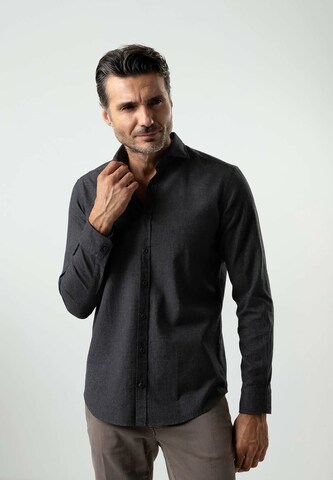 Black Label Shirt Regular fit Zakelijk overhemd 'FLANNEL' in Grijs: voorkant