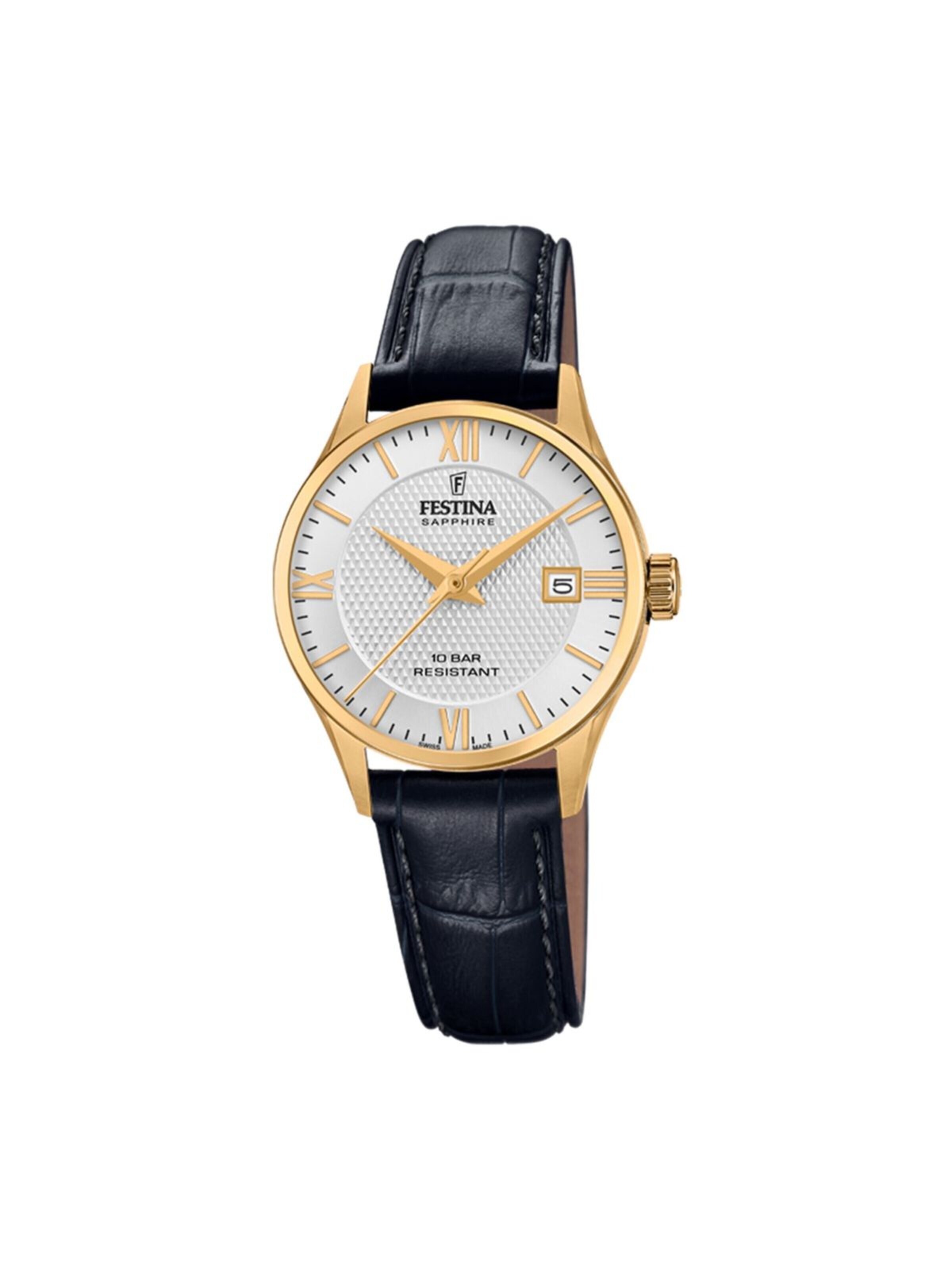 FESTINA Analoog horloge 'Date watch Classic Leather Swiss Made' in Zilver: voorkant