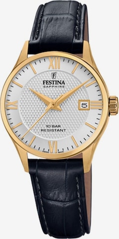 Montre à affichage analogique 'Date watch Classic Leather Swiss Made' FESTINA en argent : devant