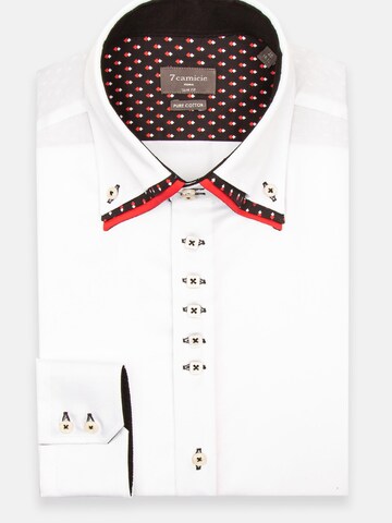 7Camicie Slim fit Zakelijk overhemd 'Vesuvio Iconic Satin Man Shirt Black' in Wit