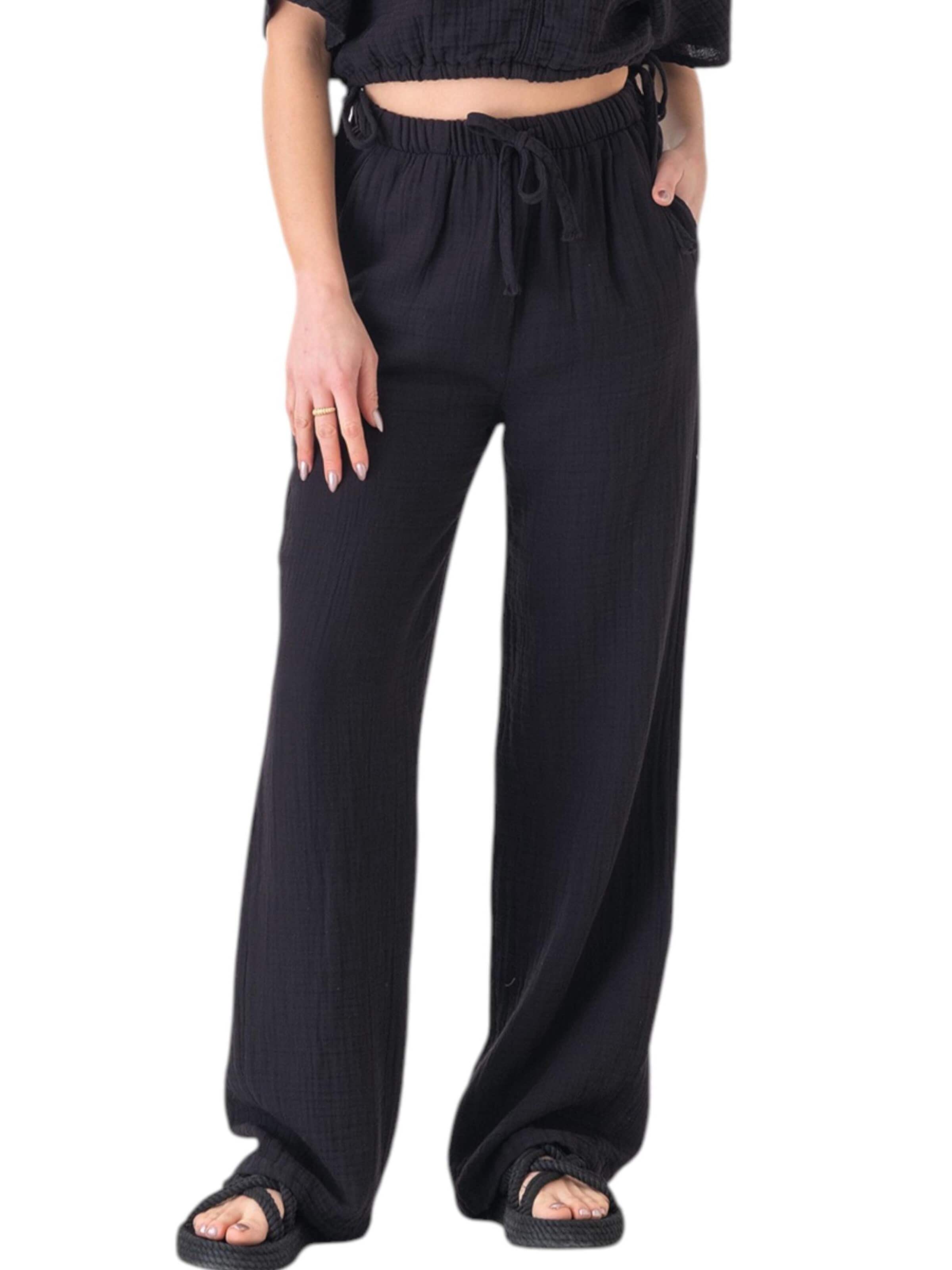 WENOR Wide leg Broek 'Eleni' in Zwart