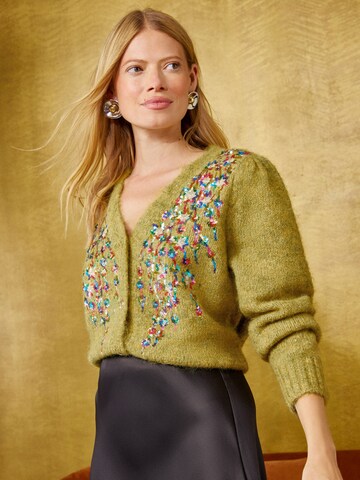 Cardigan love & roses en vert