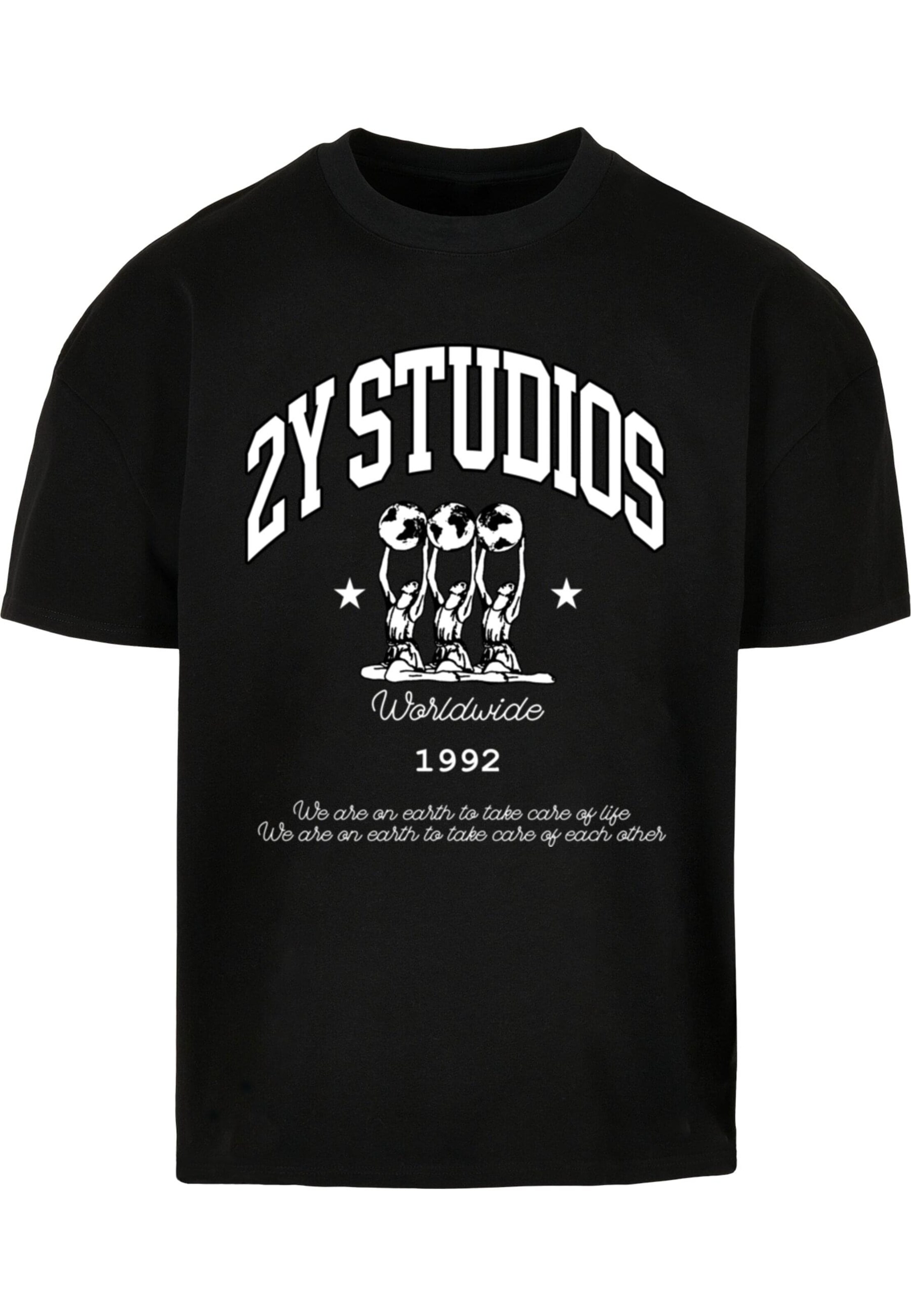2Y Studios Shirt 'Globus' in Zwart: voorkant