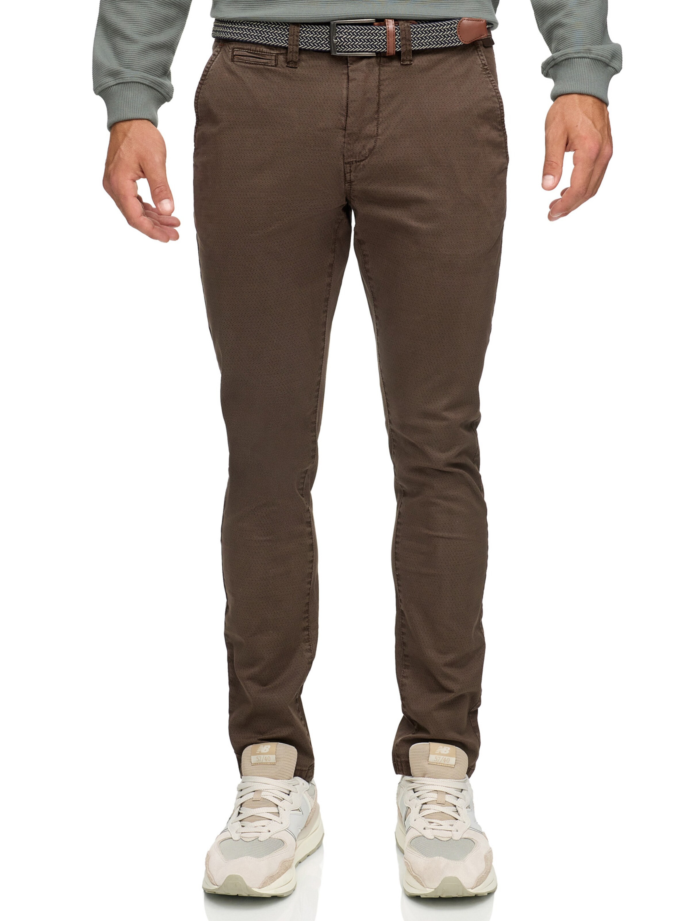 INDICODE JEANS Regular Chino Pants in Brown: front