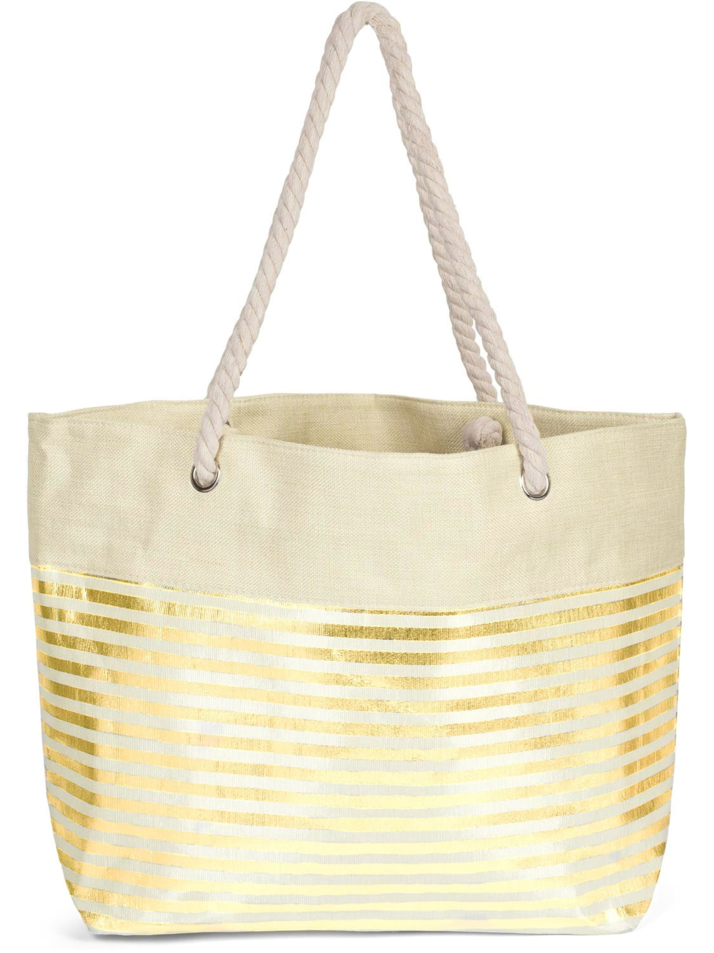 styleBREAKER Strandtasche 'Strandtasche mit metallic Streifen'‌‌‌‌‌‌‌‌‌ in Gold: Vorderseite