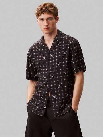 Calvin Klein Swimwear Regular fit Button Up Shirt in Black: front