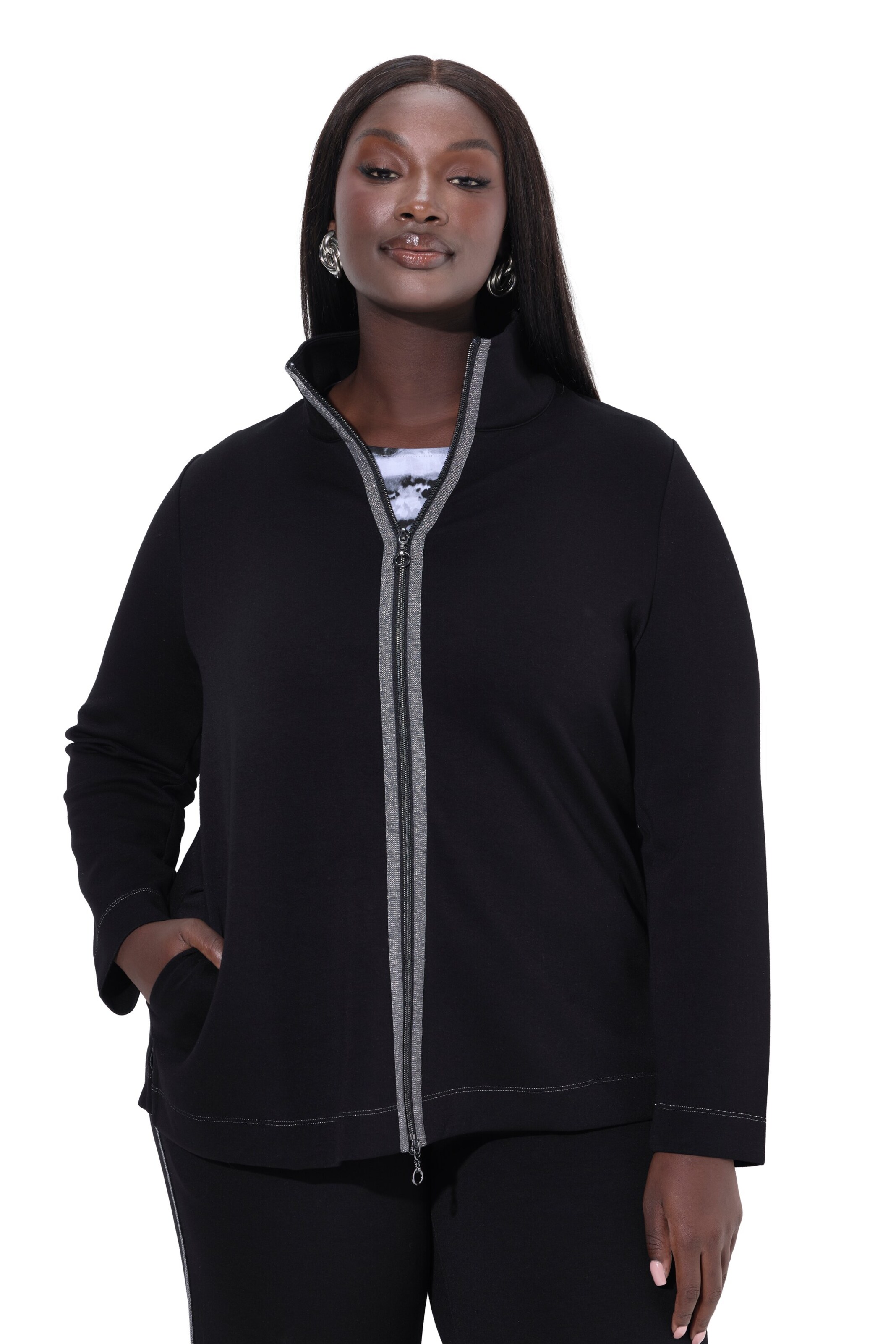 Ulla Popken Sweat jacket in Black: front