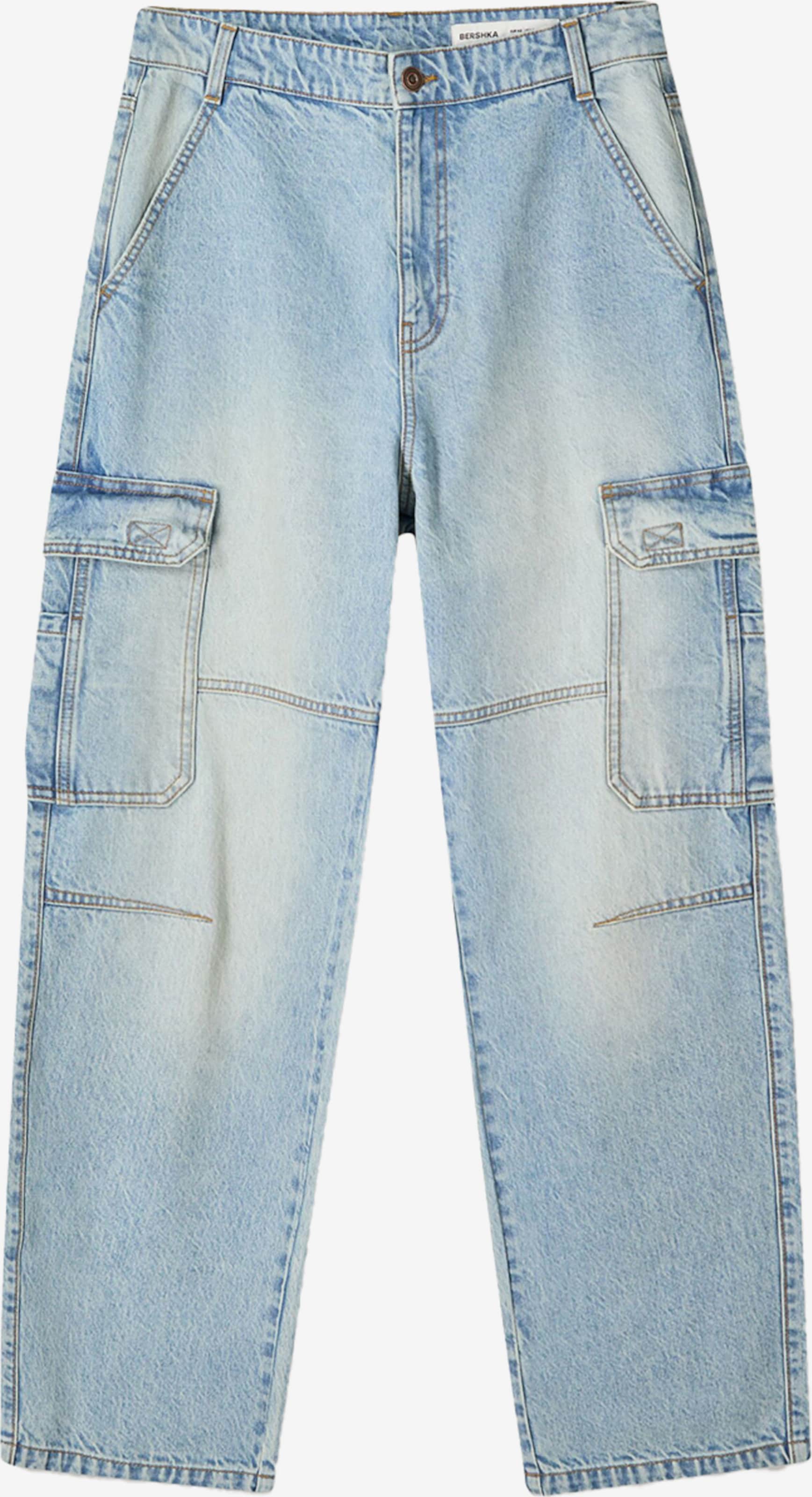Bershka Baggy Jeans cargo in Blu Denim ABOUT YOU