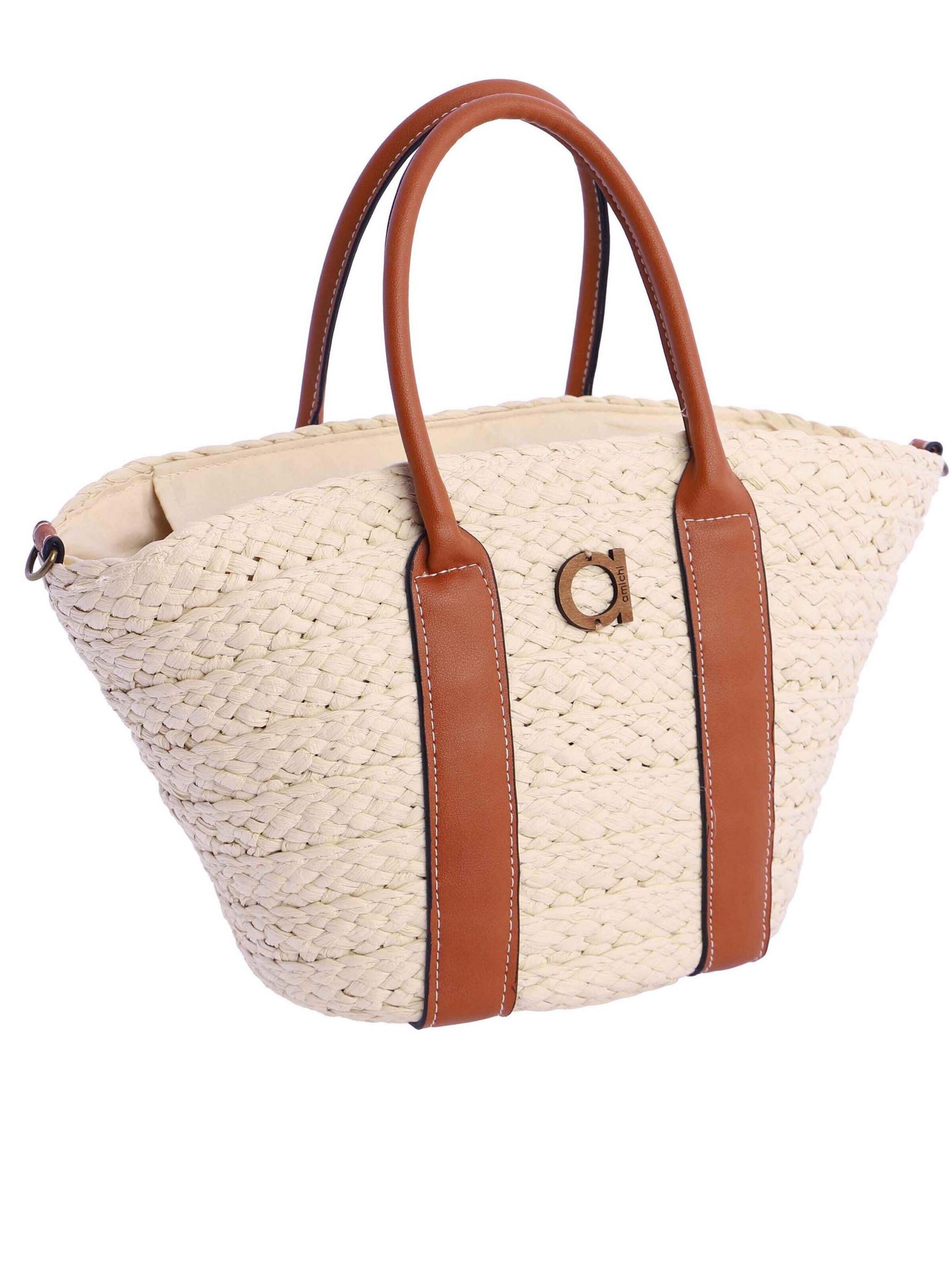 Amichi - Bolso de mano 'Bolso de mano para mujer Gomera de fibras naturales con cremallera' en blanco