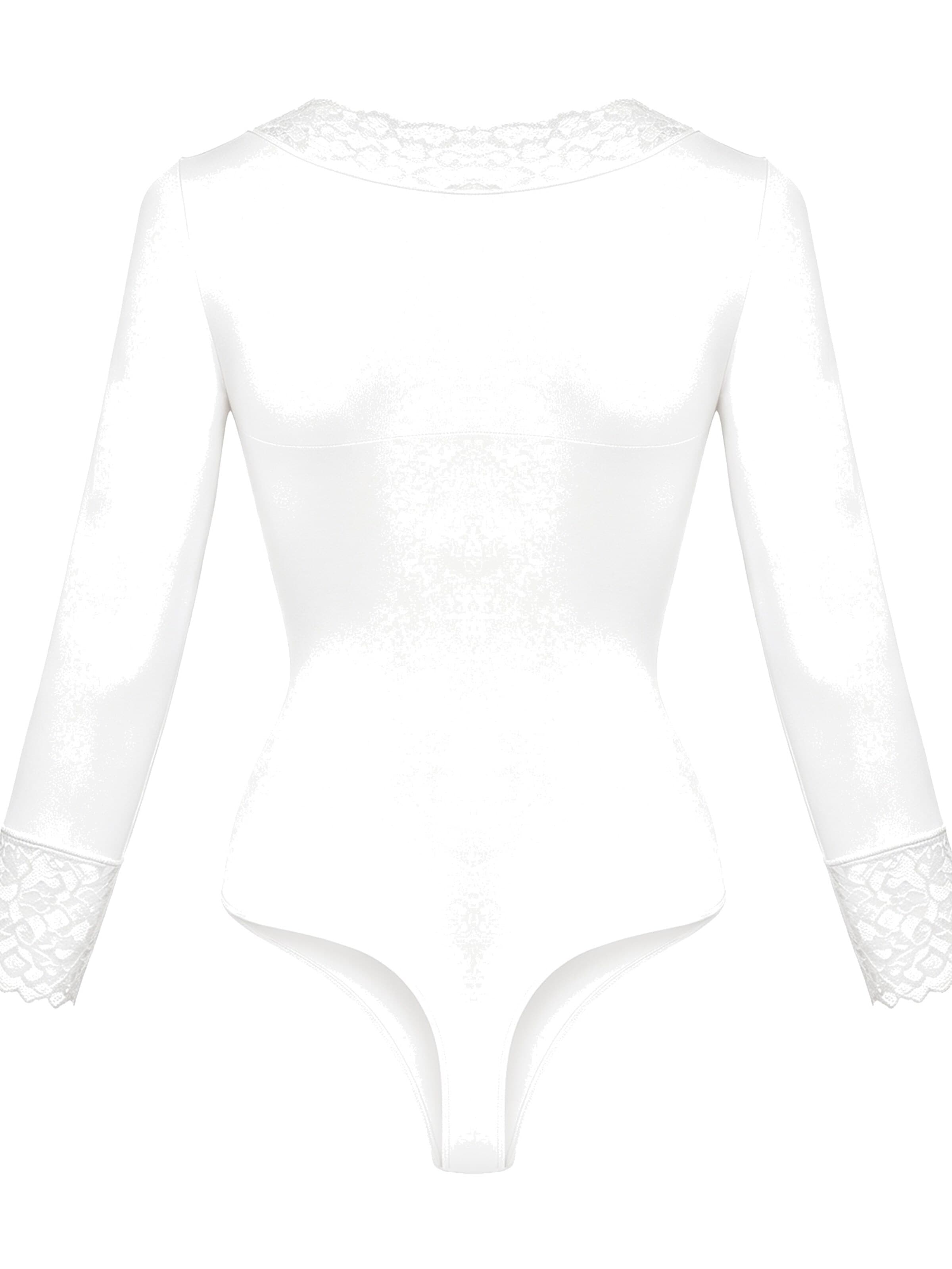 cfab - Body moldeador 'Clean Longsleeve V-Neck with Lace Sculpting Bodysuit with String' en blanco