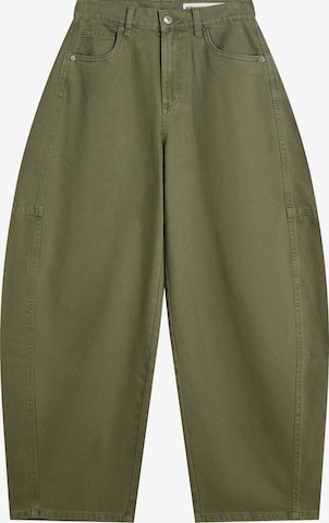 BershkaBaggy Hlače - zelena boja: prednji dio