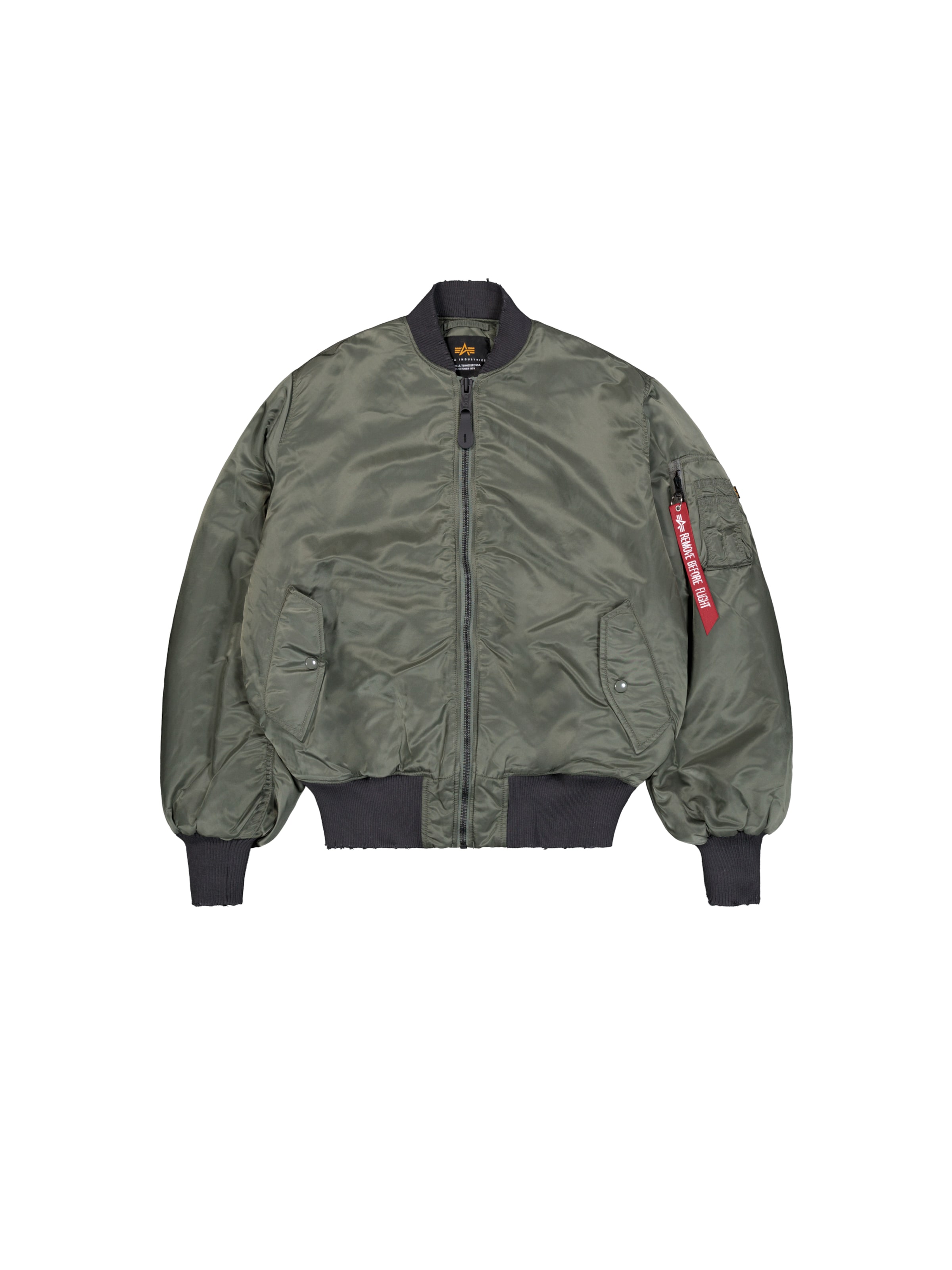 ALPHA INDUSTRIES Prehodna jakna 'MA-1 Distressed' | zelena barva: sprednja stran
