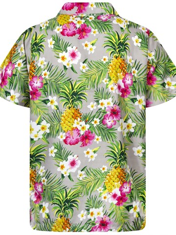 King Kameha Regular fit Button Up Shirt 'Pineapple Flowers' in Grey