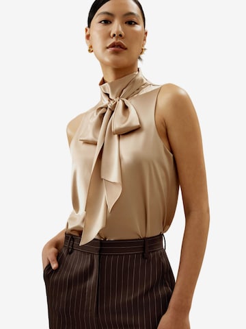 Lilysilk Bluse 'Seide Top mit Bindekragen' in Beige: Vorderseite
