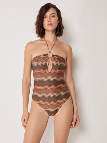 CALZEDONIA Swimsuit 'Golden Chevron' in Brown: front