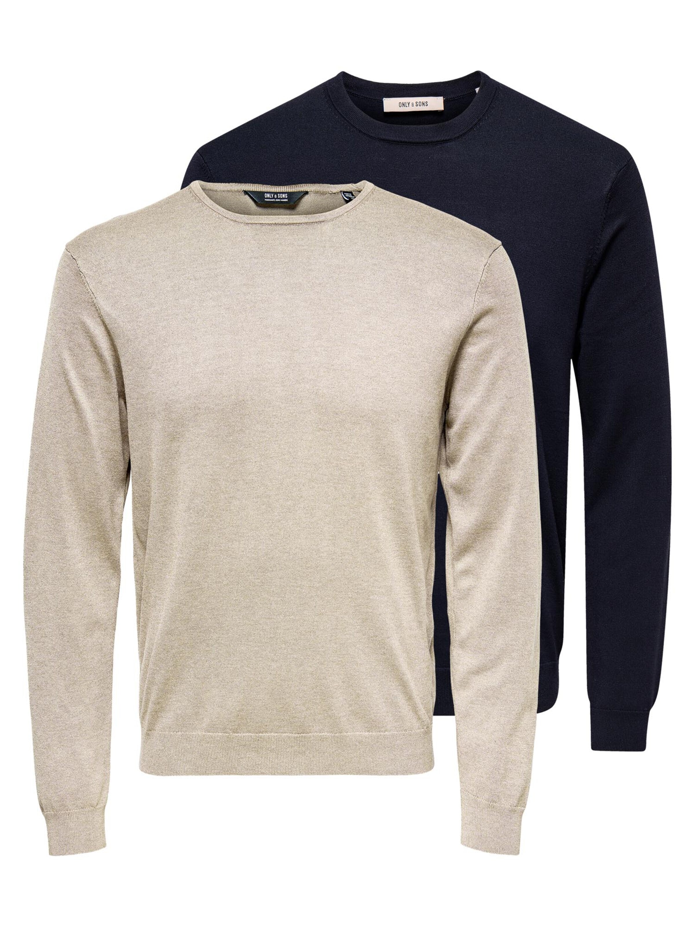 Only & Sons Trui 'Wyler' in S in de kleur Beige gemêleerd / Blauw gemêleerd, Productweergave
