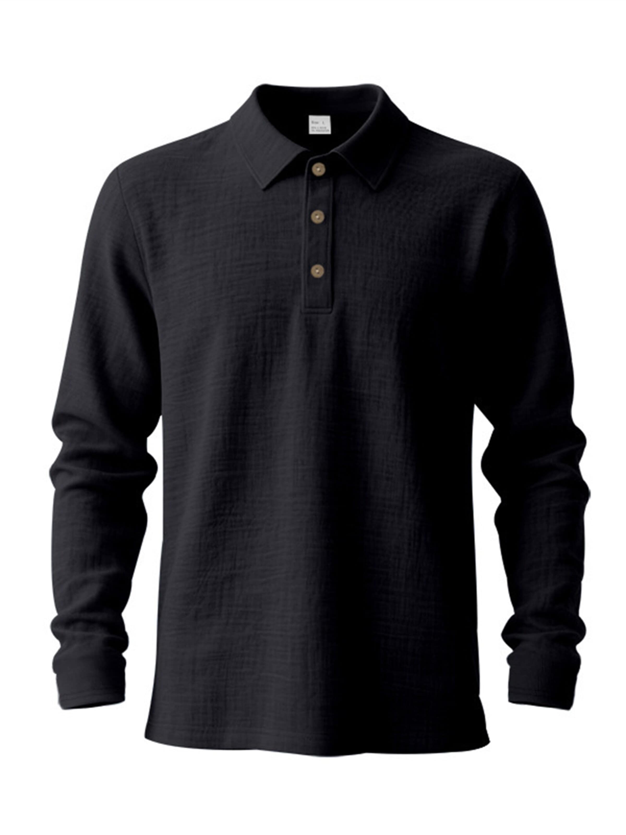 KoJooin Shirt 'Herren Langarm Polo-Shirt – Lockerer Schnitt, Komfortabler Casual-Look' in Black
