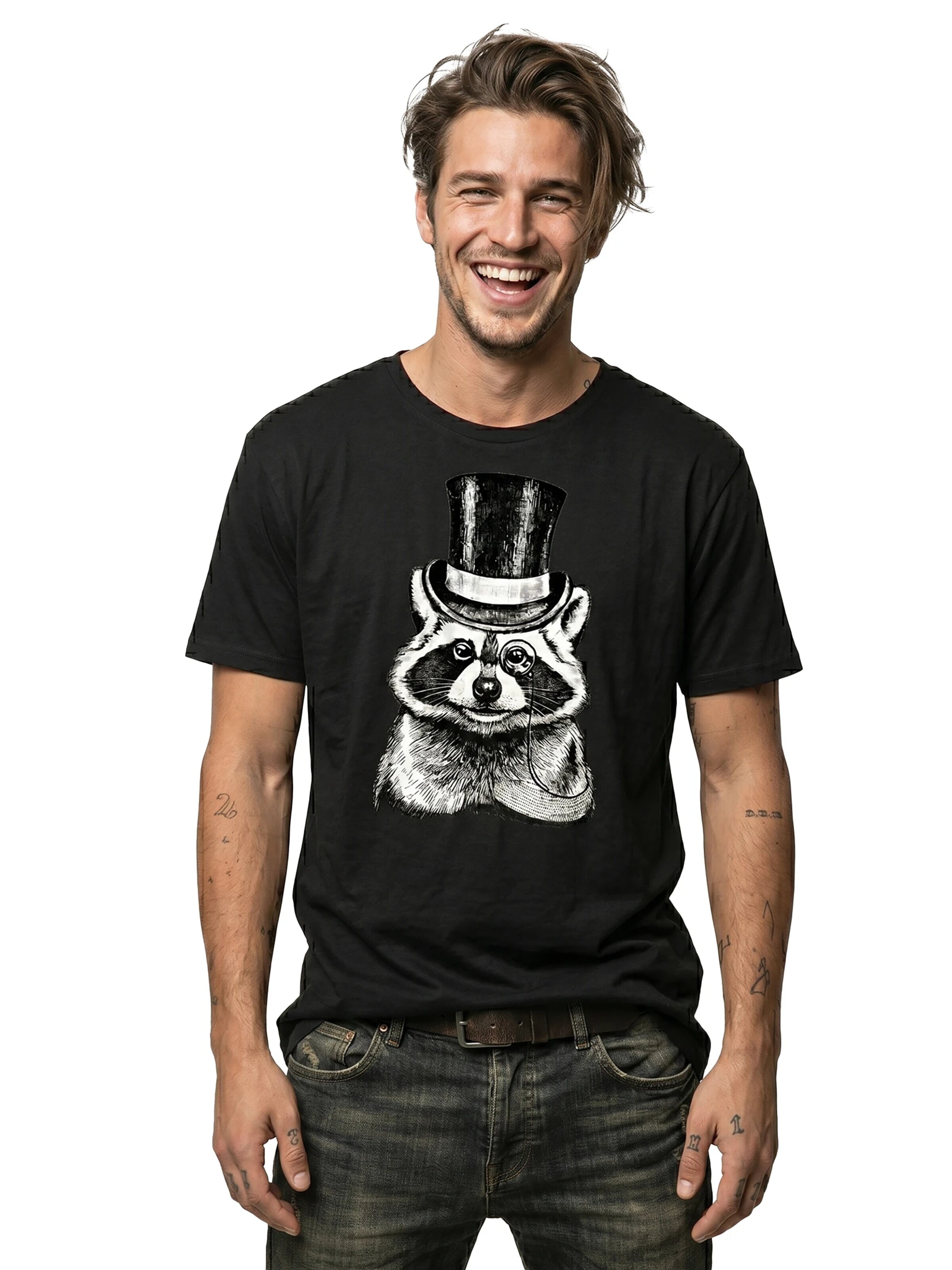 MAKAYA Shirt 'Waschbär Hut' in Black