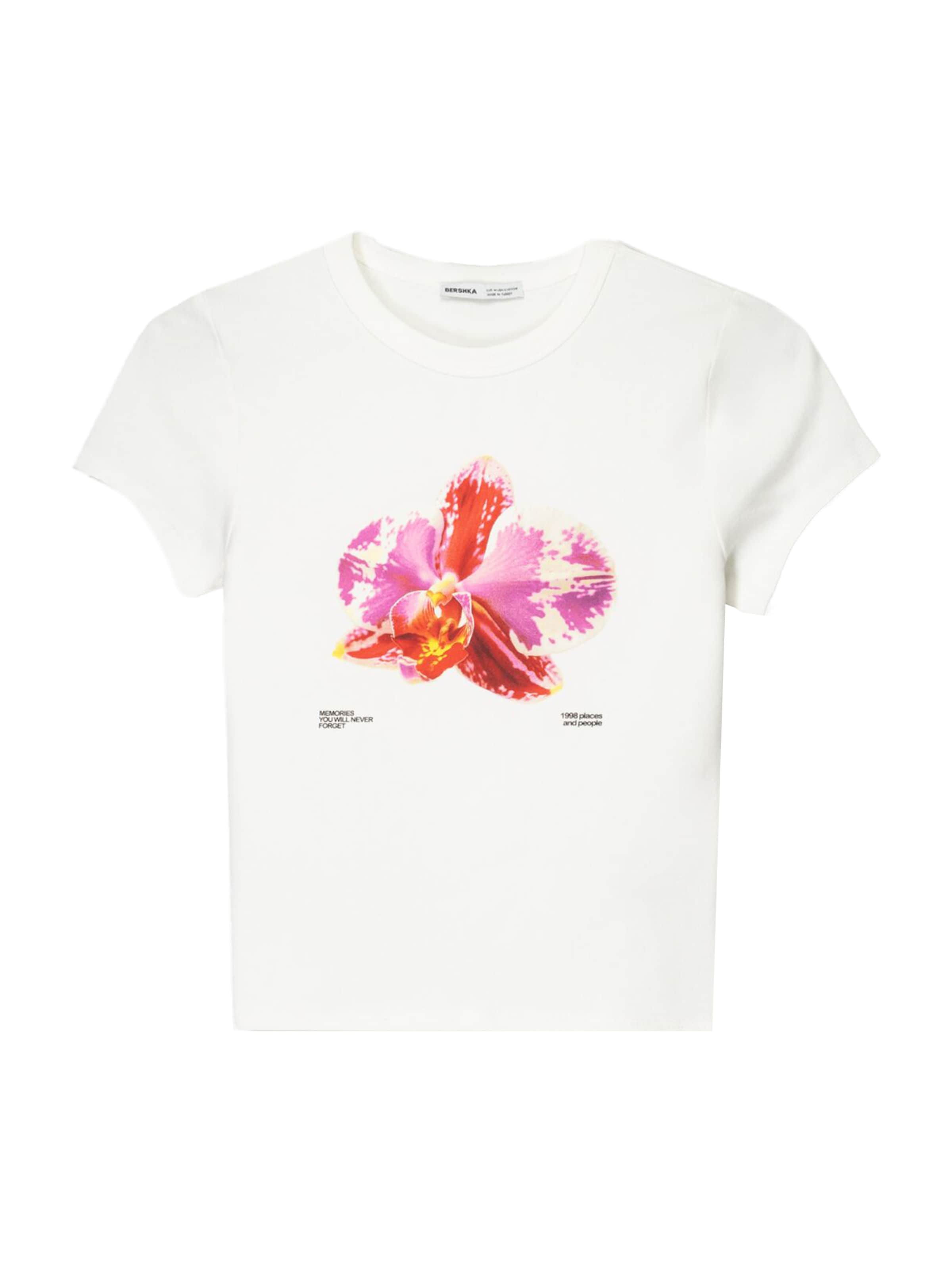 Bershka T-Shirt in pink / rot / wollweiß, Produktansicht