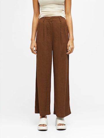 OBJECT Wide leg Pleat-Front Pants 'Panda' in Brown: front